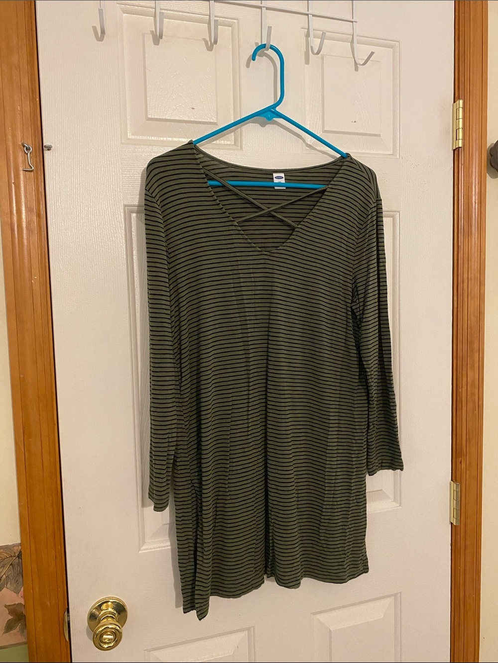 Old Navy Olive Green and Black Striped Long Sleeve Top